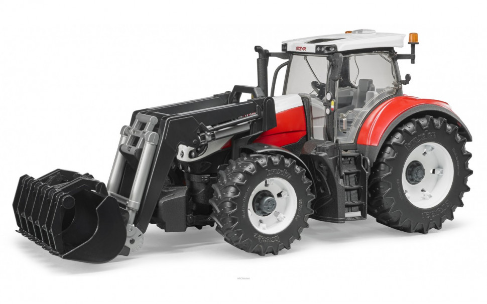 Модельки машинок Трактор Steyr 6300 Terrus з навантажувачем червоно-білий, М1: 16 03 181