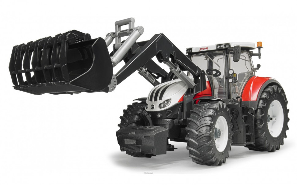 Модельки машинок Трактор Steyr 6300 Terrus з навантажувачем червоно-білий, М1: 16 03 181