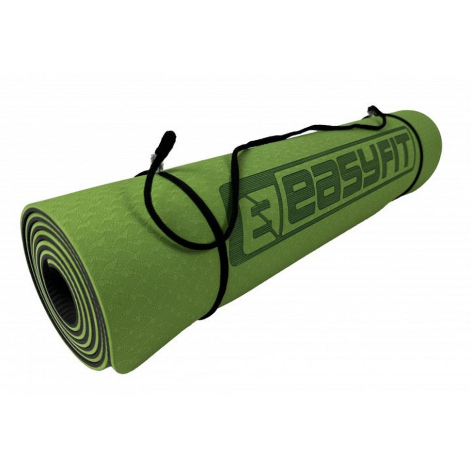 Килимок для йоги та фітнесу EasyFit EF-1924E-GNBK, TPE+TC 6 мм, двошаровий + Чохол зелений з чорним