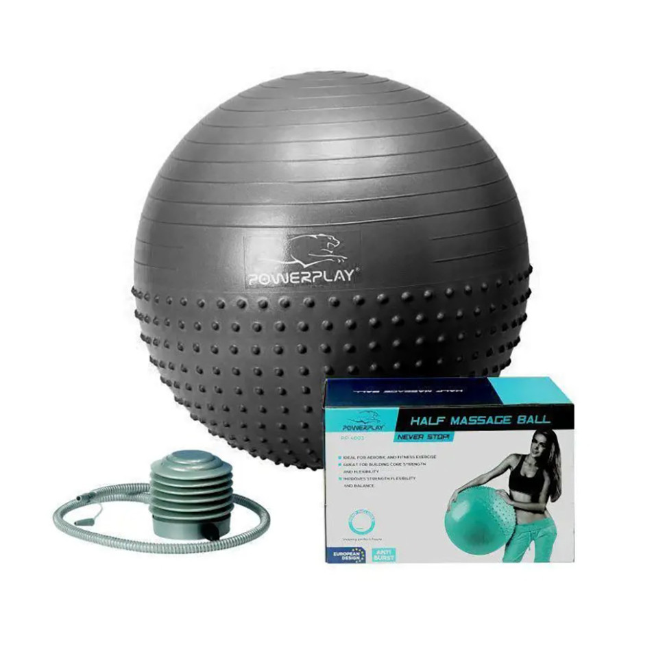 Мяч для фитнеса PowerPlay PP_4003_D75_Dark-grey, насос