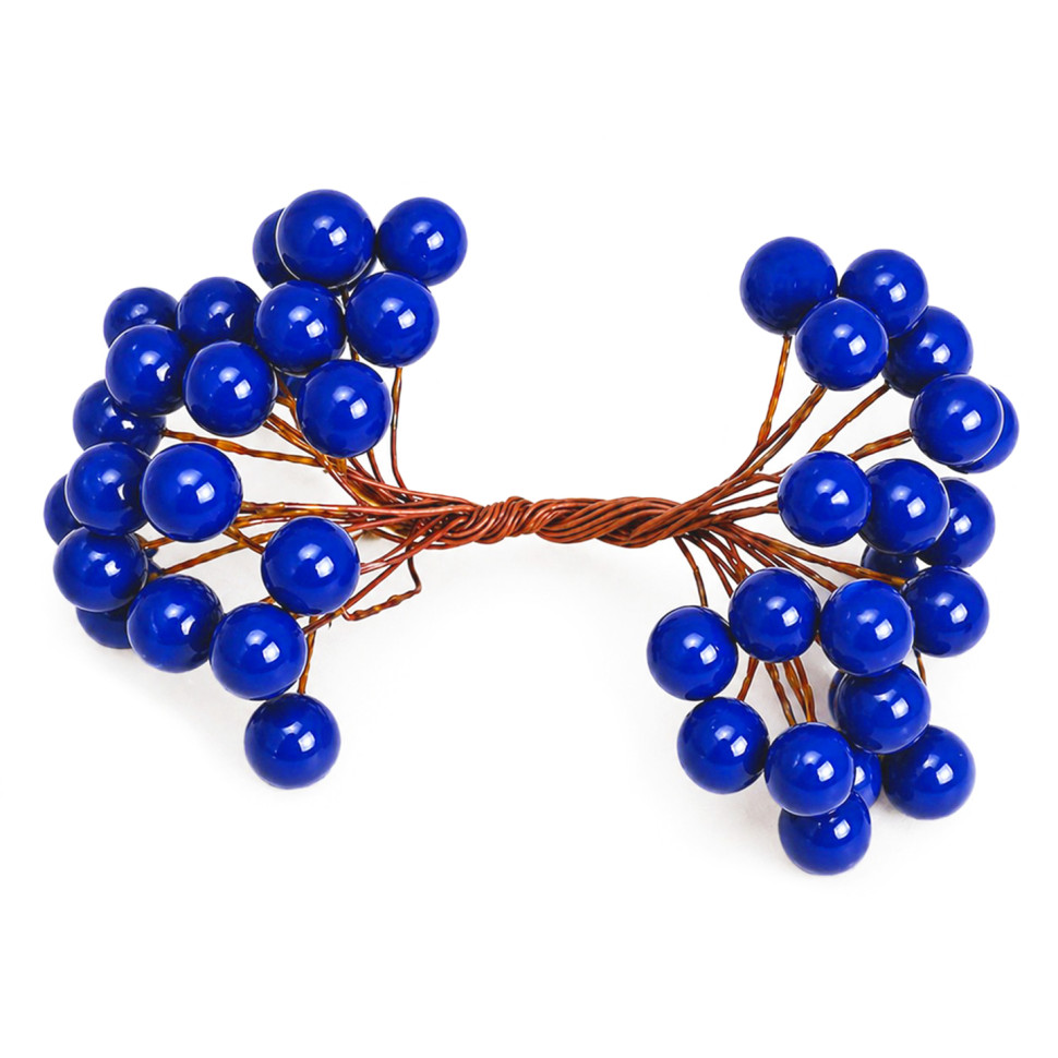 Декоративні ягоди на дроті Калина Bambi DBOW-blue синій, 12 мм, в пучку 40 ягідок