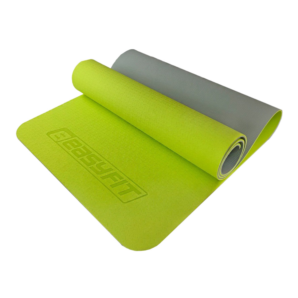 Килимок для йоги та фітнесу двошаровий EasyFit EF-1924s-LGGY 6 мм, лимонний-сірий