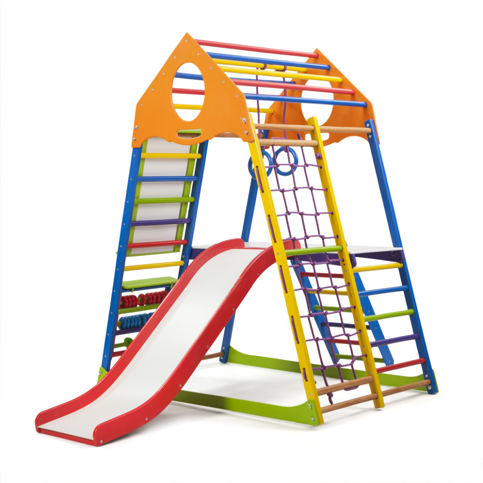 Дитячий спортивний комплекс SportBaby KindWood Color Plus 3 із гладіаторською сіткою