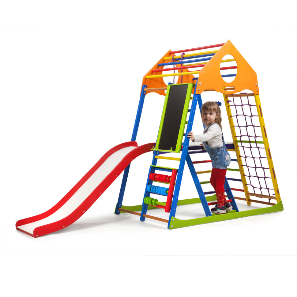 Дитячий спортивний комплекс SportBaby KindWood Color Plus 3 із гладіаторською сіткою