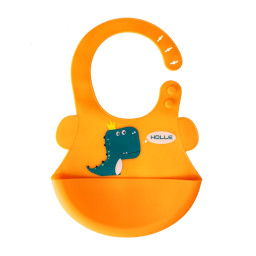 Слюнявчик силиконовый "Дино" Mega Zayka MGZ-0616(Orange) с карманом Слюнявчик силиконовый "Дино" Mega Zayka MGZ-0616(Orange) с карманом