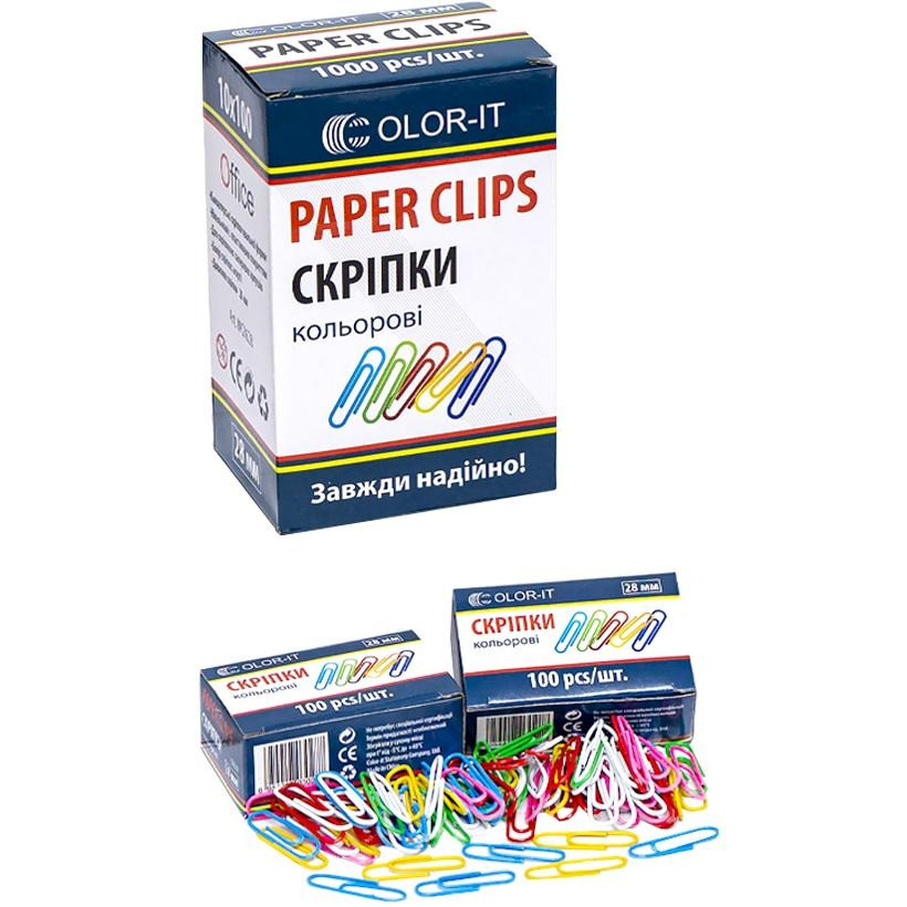 Кольорові скріпки COLOR-IT CR628 метал 28мм, кольорові