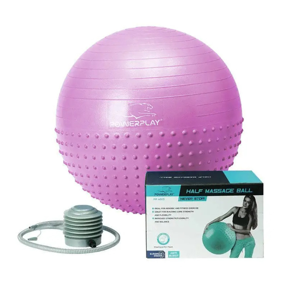 М'яч для фітнесу PowerPlay PP_4003_75cm_Light-purple, насос