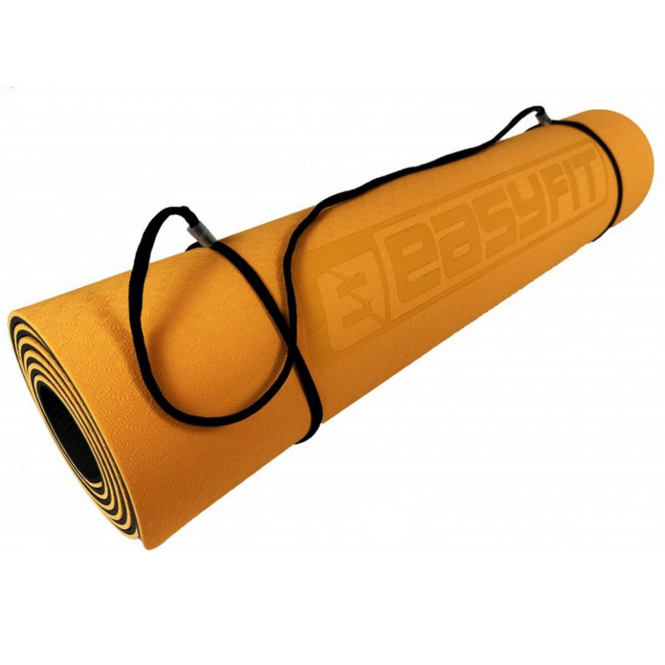 Килимок для йоги та фітнесу EasyFit EF-1924E-ORB, TPE+TC 6 мм, двошаровий + Чохол помаранчевий з чорним