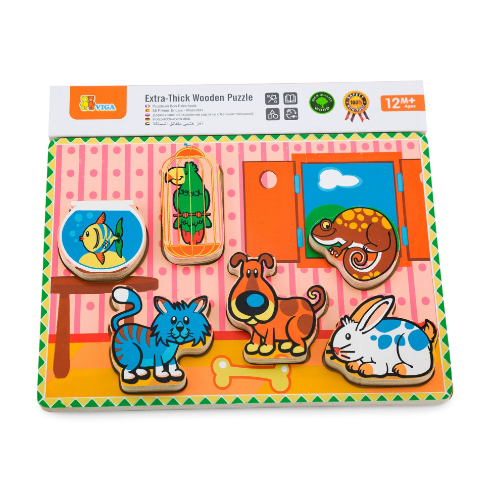 Дерев'яна рамка-вкладиш Viga Toys 56440 Домашні вихованці