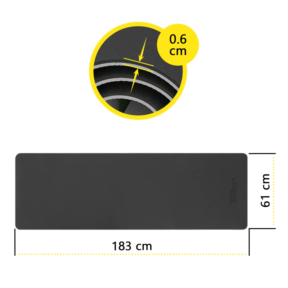 Килимок для йоги TPE Cornix XR-0349 чорний/сірий 183 x 61 x 0.6 см