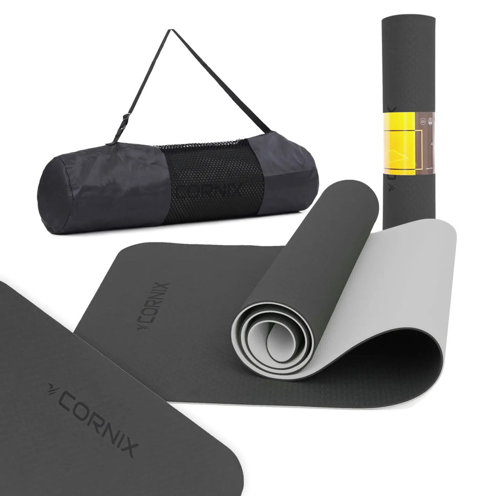 Килимок для йоги TPE Cornix XR-0349 чорний/сірий 183 x 61 x 0.6 см