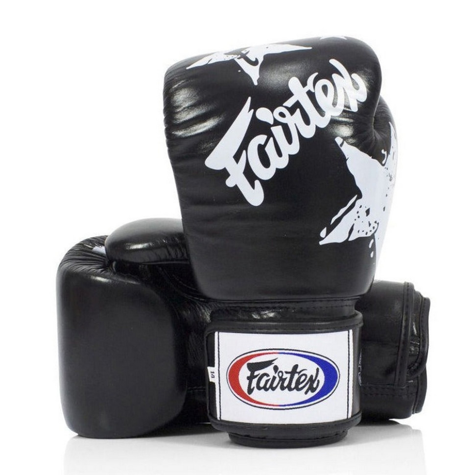 Боксерские перчатки BGV1 Nation Print Fairtex BGV1_Print_12oz_Black 12 унций (бинты в комплекте)