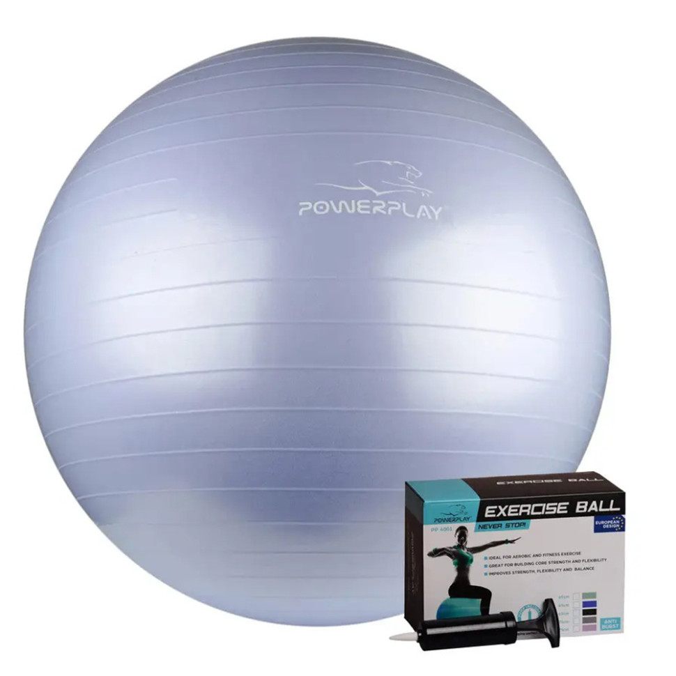 М'яч для фітнесу PowerPlay PP_4003_75cm_Sky_Blue, насос