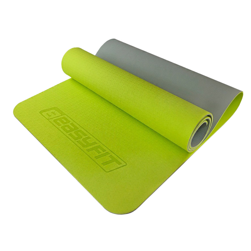 Килимок для йоги та фітнесу двошаровий EasyFit EF-1924-LGGY 6 мм, лимонний-сірий