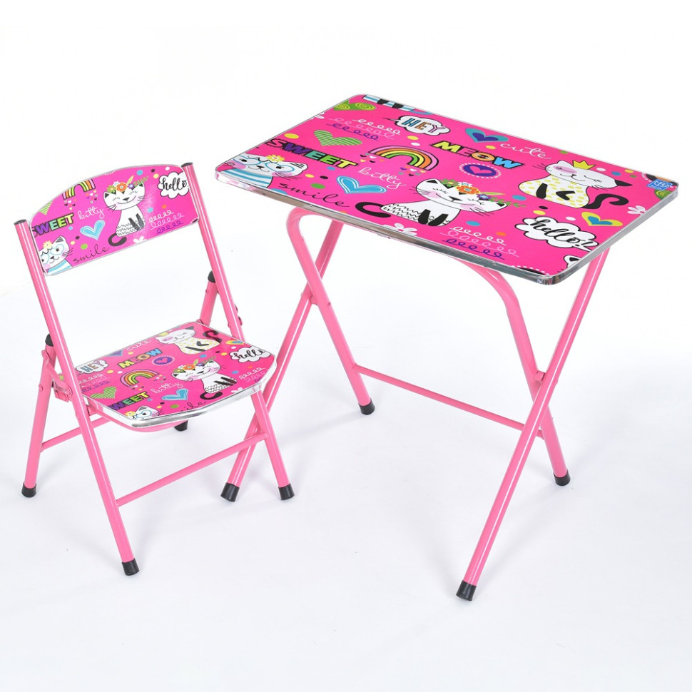 Детский Столик Bambi M 19-MEOW, складной, столешница 60 х 40 см, 1 стульчик