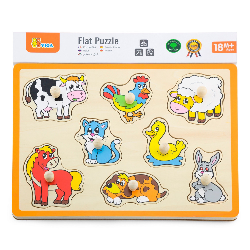 Дерев'яна рамка-вкладиш Viga Toys 50017 Домашні тварини 