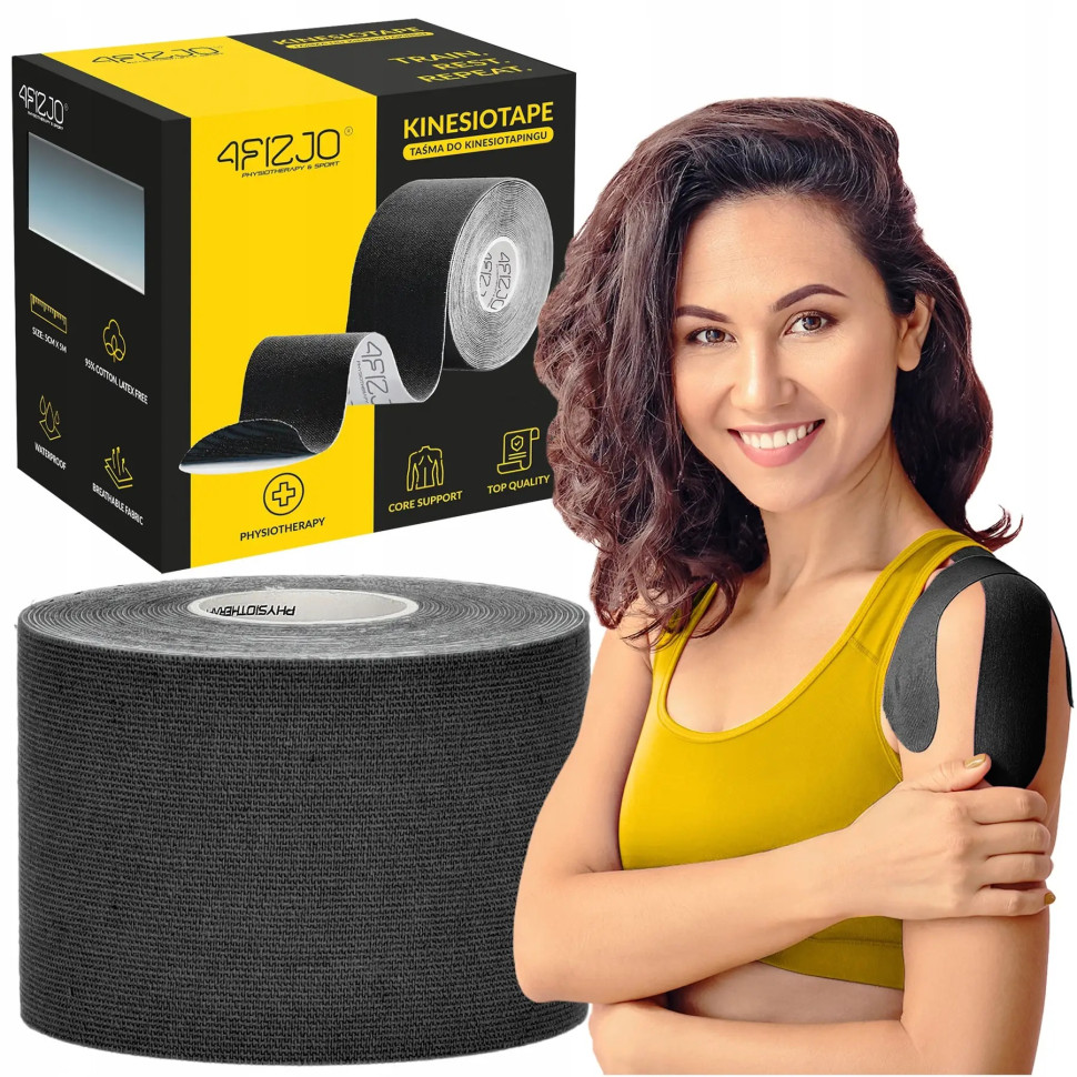 Лента кинезиологическая (кинезио тейп) 4FIZJO 4FJ0539 Black 5 см 5 м
