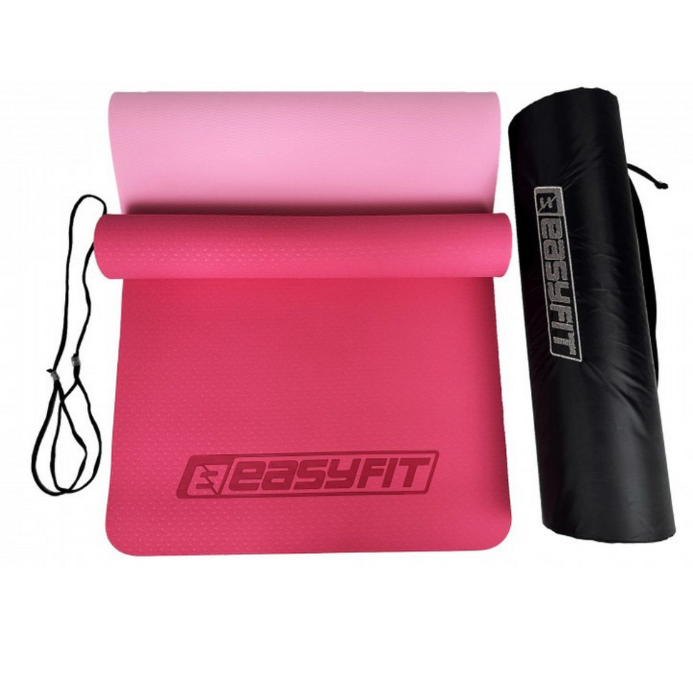 Килимок для йоги та фітнесу EasyFit EF-1924E-PP, TPE+TC 6 мм, двошаровий + Чохол синій з блакитним