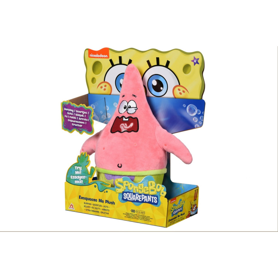 Мягкая игрушка SpongeBob Exsqueeze Me Plush  Patrick Burp со звуком EU690903