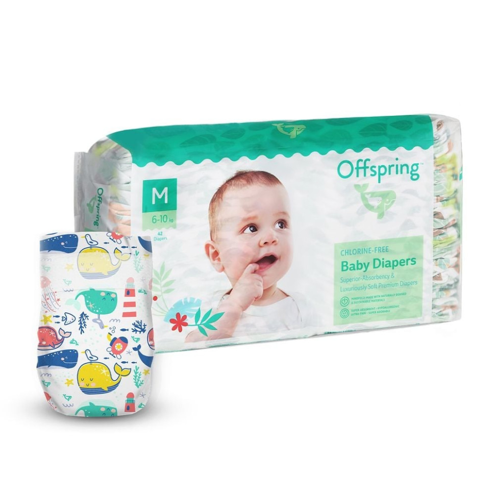 Підгузки для дітей 6-10 кг Offspring DP-OI-FAT-M42P-WTW розмір M 42 штук