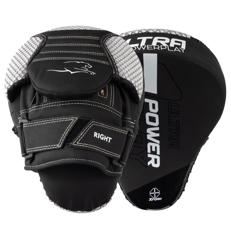 Лапы боксерские 3044 Pro Carbon Ultra Series PowerPlay PP_3044_Bl/White, Черно-Белые [пара]