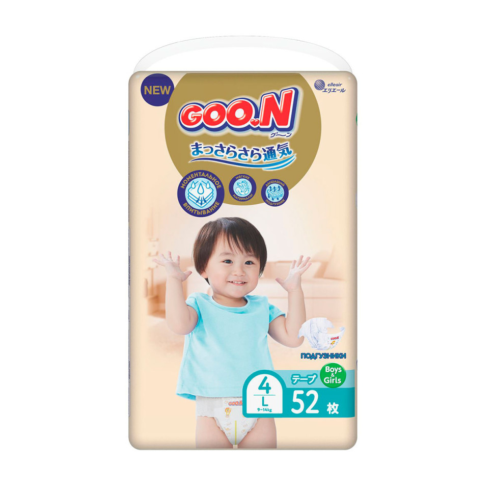 Подгузники для детей 9-14 кг GOO.N Premium Soft 863225 размер 4(L), 52 шт