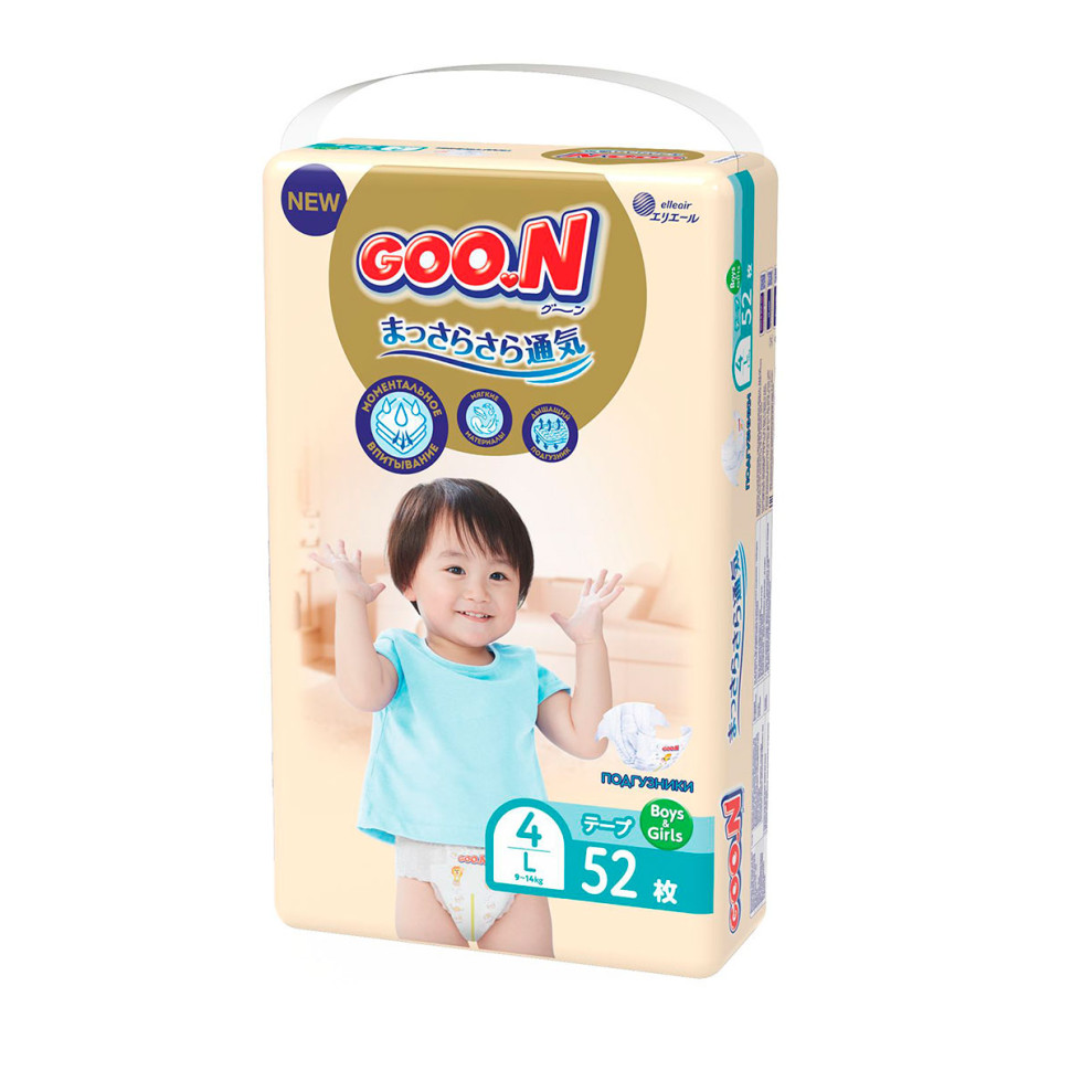 Подгузники для детей 9-14 кг GOO.N Premium Soft 863225 размер 4(L), 52 шт