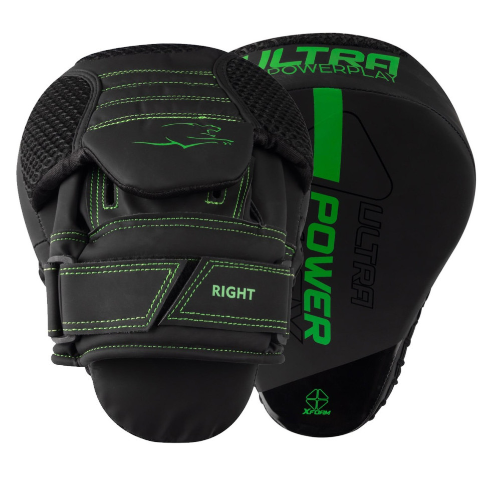 Лапы боксерские 3044 Pro Carbon Ultra Series PowerPlay PP_3044_Bl/Green, Черно-Зеленые [пара]