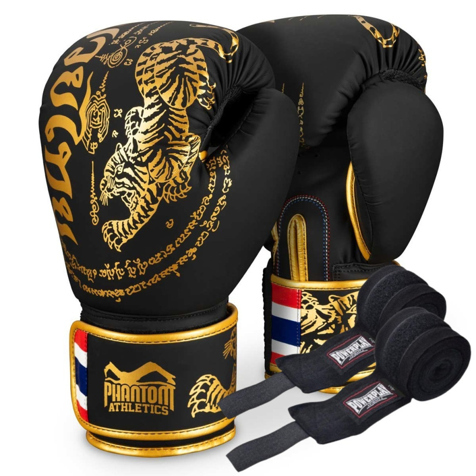 Боксерські рукавиці Muay Thai Phantom PHBG2938-16 Black Gold 16 унцій (Бинти в подарунок)