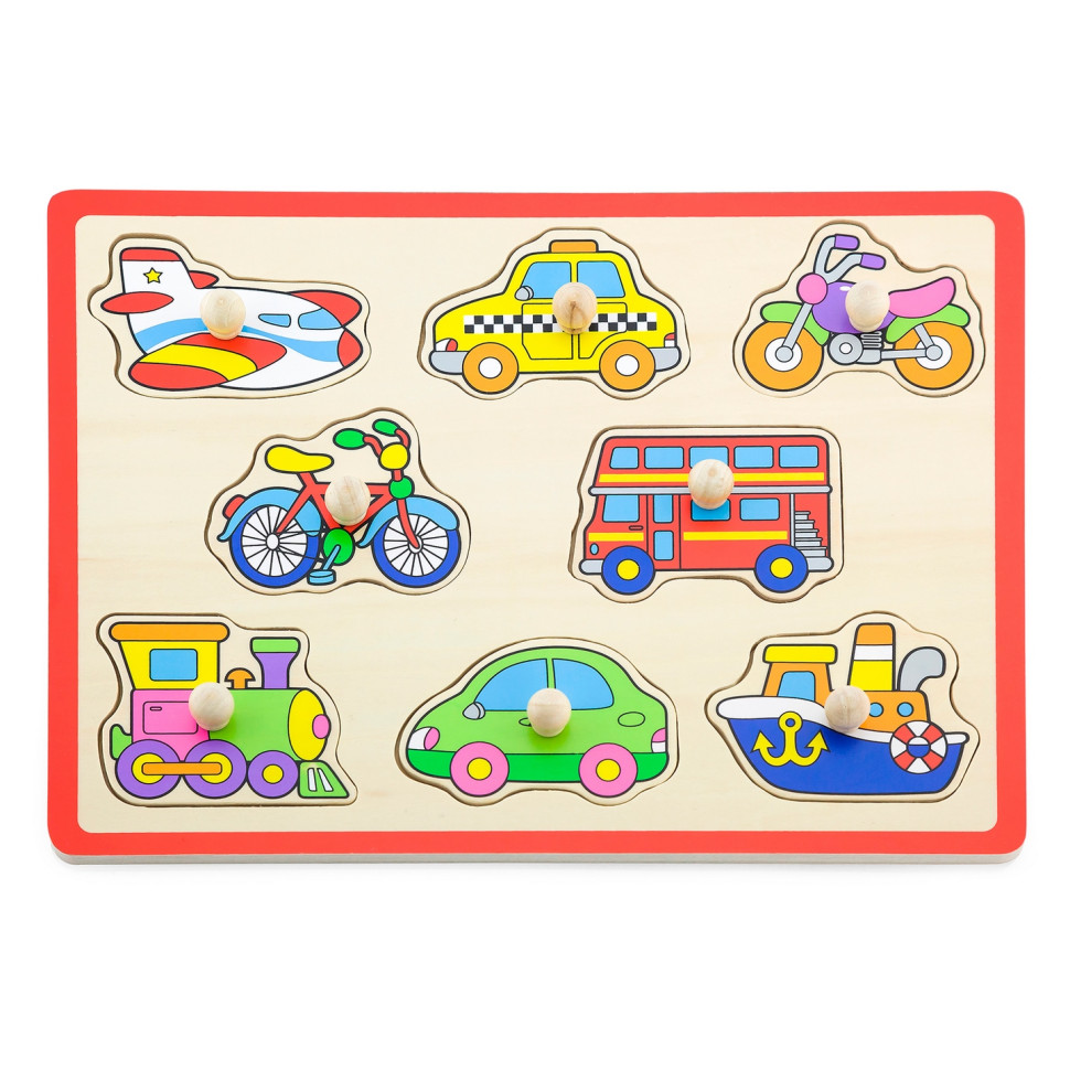Дерев'яна рамка-вкладиш Viga Toys 50016 Кольоровий транспорт 
