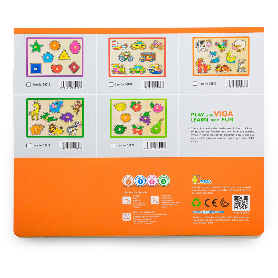 Дерев'яна рамка-вкладиш Viga Toys 50016 Кольоровий транспорт 