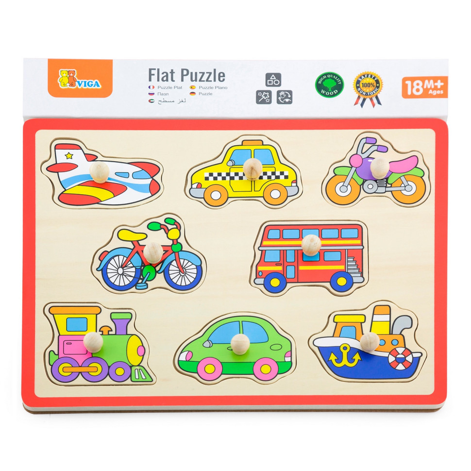Дерев'яна рамка-вкладиш Viga Toys 50016 Кольоровий транспорт 