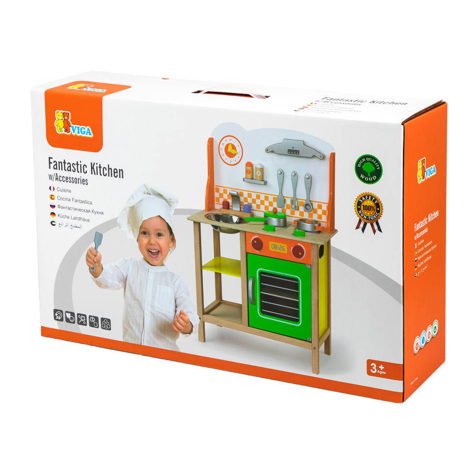 Дитяча кухня Viga Toys 50957FSC, з дерева, з посудом