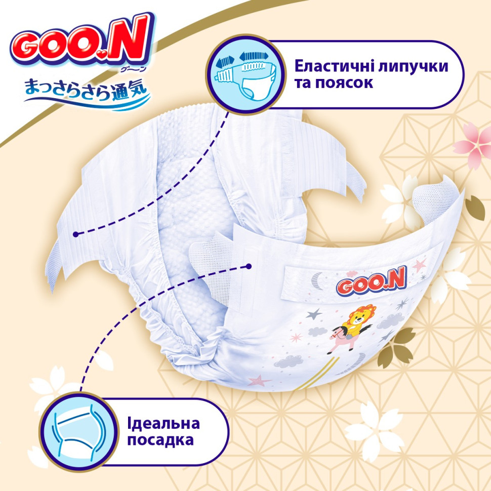 Подгузники для детей GOO.N Premium Soft F1010101-153, 3-6 кг (размер 2(S) на липучках, унисекс 70 шт)