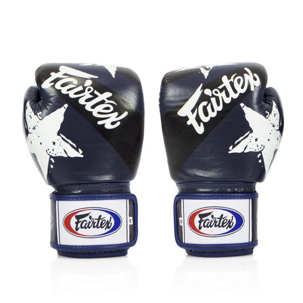 Боксерские перчатки BGV1 Nation Print Fairtex BGV1_Print_12oz_Blue 12 унций (бинты в комплекте)