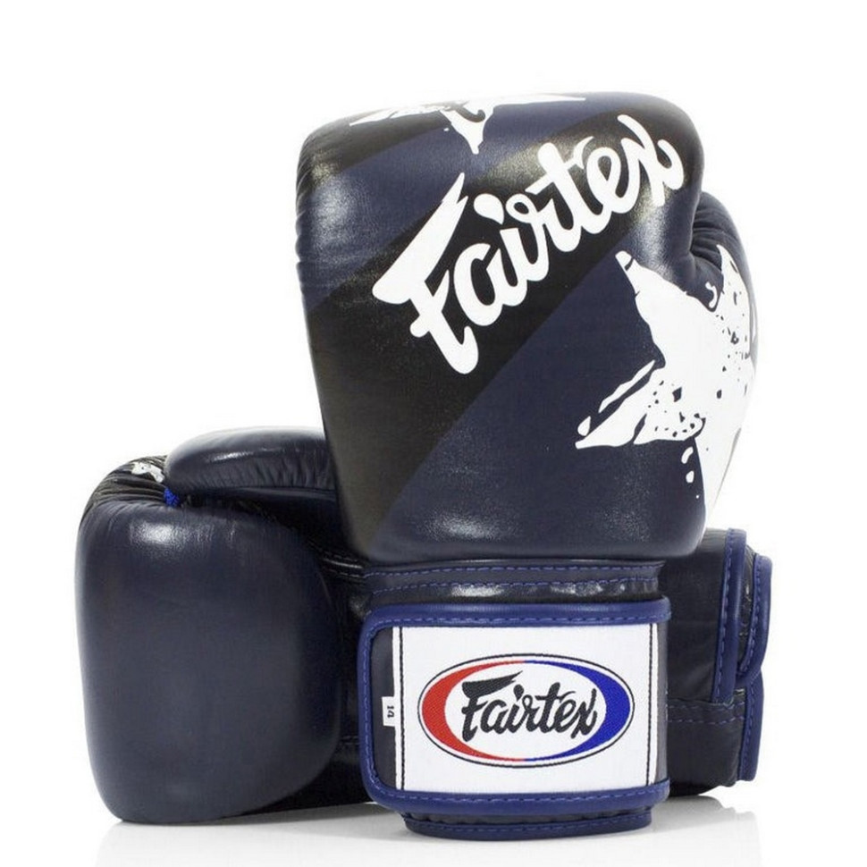 Боксерские перчатки BGV1 Nation Print Fairtex BGV1_Print_12oz_Blue 12 унций (бинты в комплекте)