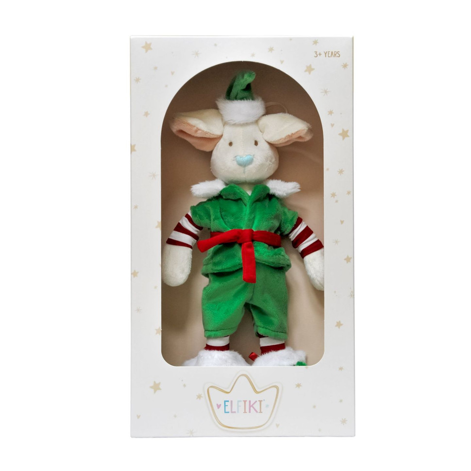 Детская мягкая игрушка Эльфик Пуффи Christmas ELFIKI ІГ-0078 в красно-зеленом костюме