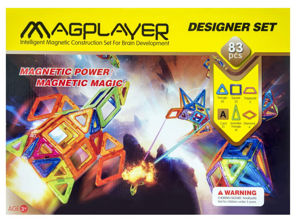 Конструктор Magplayer магнитный набор 83 эл. MPA-83