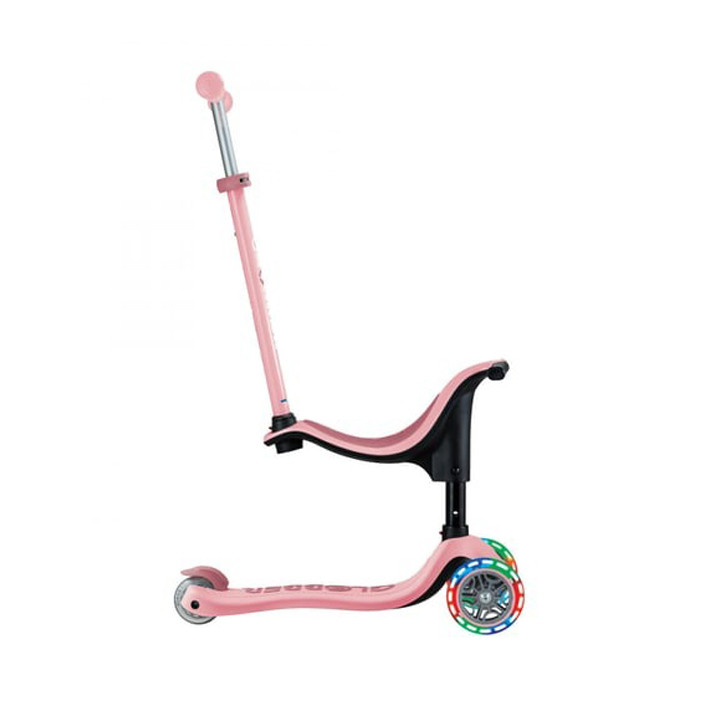 Детский самокат/коляска/биговел 3-х колесный GO UP SPORTY GLOBBER 452-710-4 пастельно-розовый, светящиеся колеса до 20/50кг