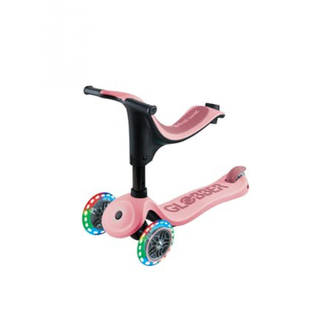 Детский самокат/коляска/биговел 3-х колесный GO UP SPORTY GLOBBER 452-710-4 пастельно-розовый, светящиеся колеса до 20/50кг