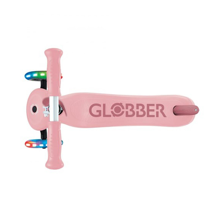 Детский самокат/коляска/биговел 3-х колесный GO UP SPORTY GLOBBER 452-710-4 пастельно-розовый, светящиеся колеса до 20/50кг