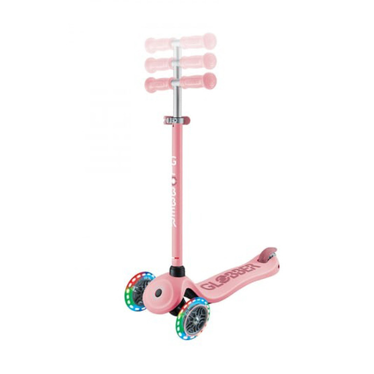 Детский самокат/коляска/биговел 3-х колесный GO UP SPORTY GLOBBER 452-710-4 пастельно-розовый, светящиеся колеса до 20/50кг