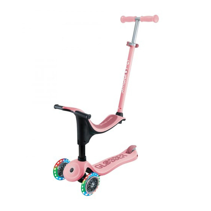 Детский самокат/коляска/биговел 3-х колесный GO UP SPORTY GLOBBER 452-710-4 пастельно-розовый, светящиеся колеса до 20/50кг