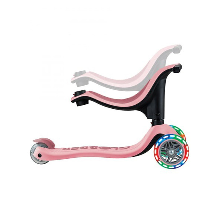 Детский самокат/коляска/биговел 3-х колесный GO UP SPORTY GLOBBER 452-710-4 пастельно-розовый, светящиеся колеса до 20/50кг