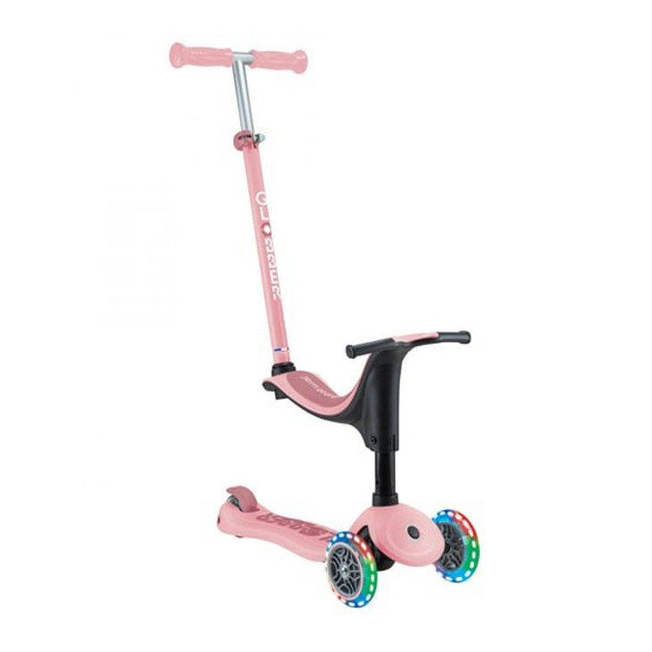 Детский самокат/коляска/биговел 3-х колесный GO UP SPORTY GLOBBER 452-710-4 пастельно-розовый, светящиеся колеса до 20/50кг