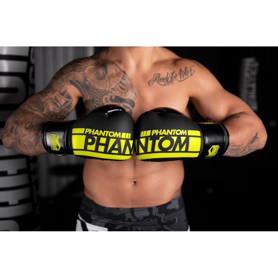 Боксерские перчатки APEX Elastic Neon Phantom PHBG2300-16 Black/Yellow 16 унций