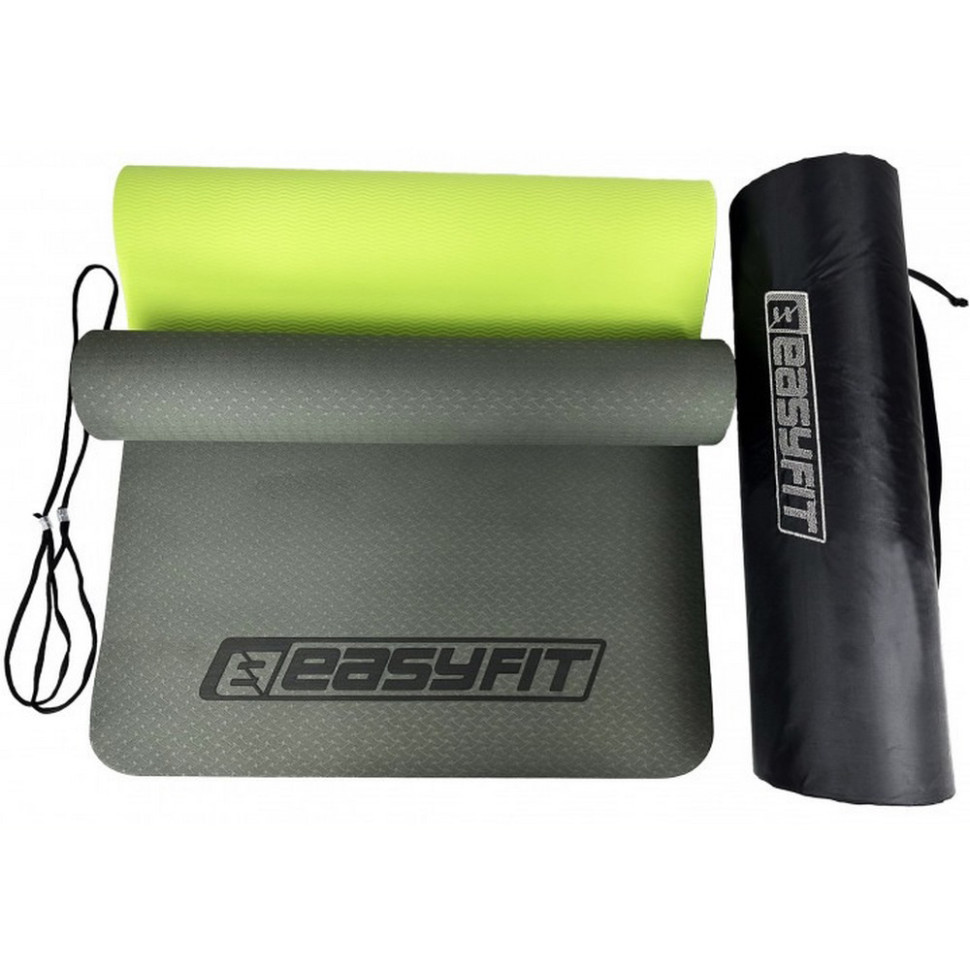 Килимок для йоги та фітнесу EasyFit EF-1924E-BG, TPE+TC 6 мм, двошаровий + Чохол чорний із зеленим