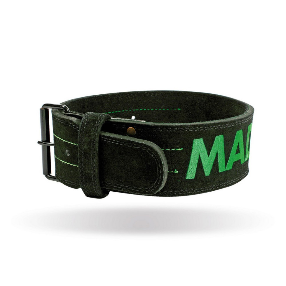 Пояс для тяжелой атлетики MFB-301 Suede Single Prong MadMax MFB-301_L, Black/Green, L