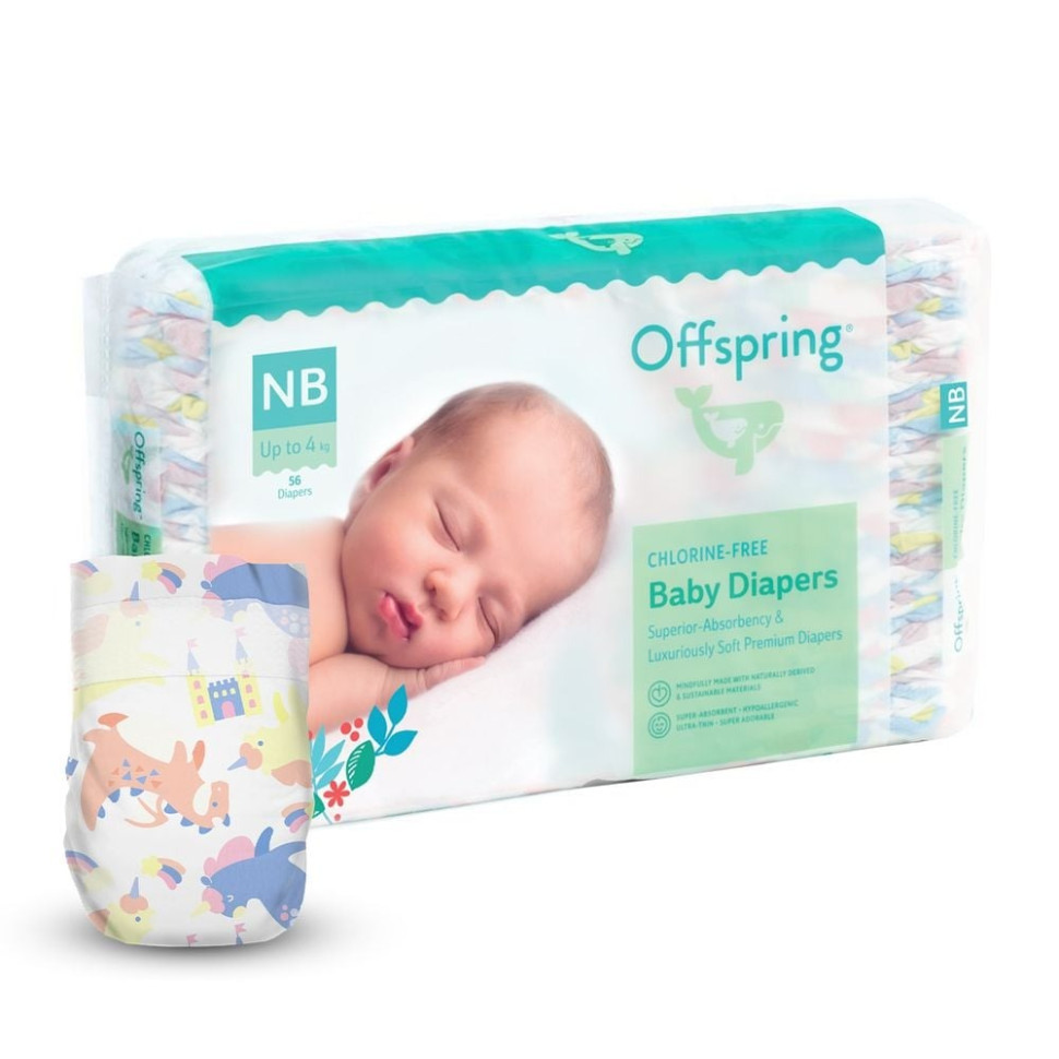Подгузники для новорожденных до 4 кг Offspring DP-OI-FAT-NB56P-FRT размер NB 56 штук