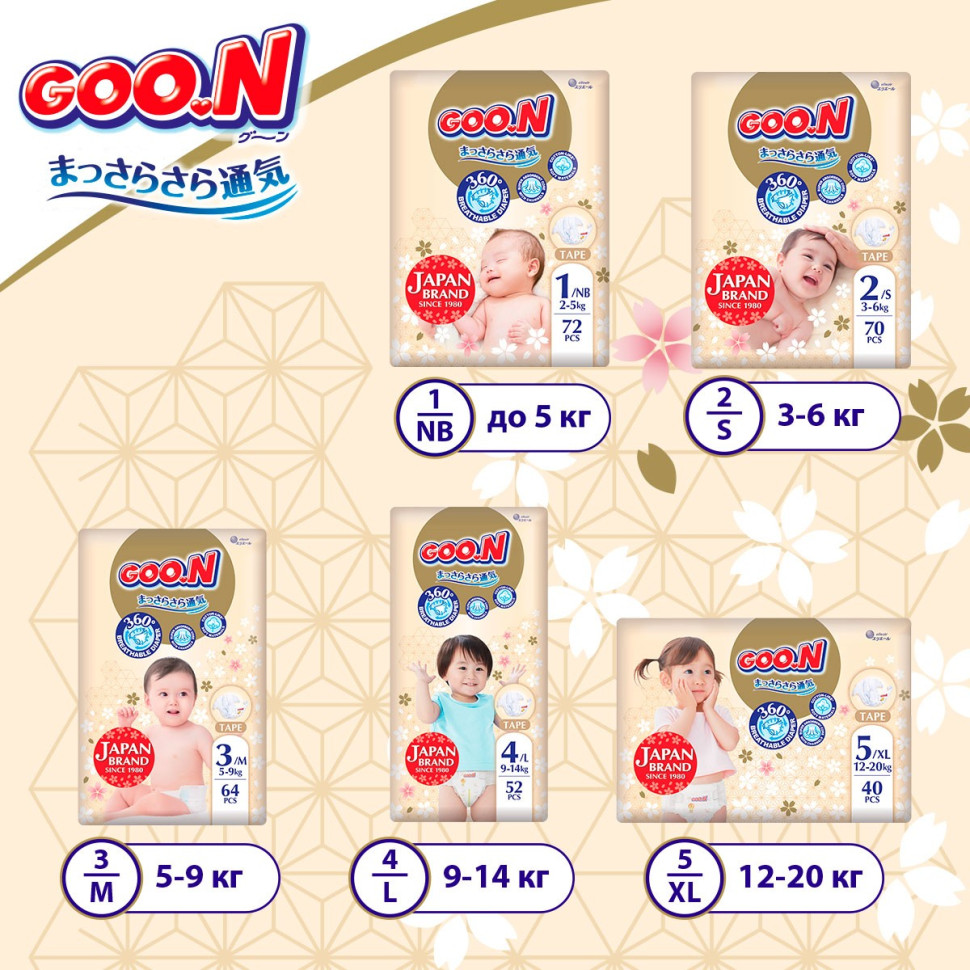 Подгузники для детей GOO.N Premium Soft F1010101-155, 9-14 кг (размер 4(L) на липучках, унисекс 52 шт)